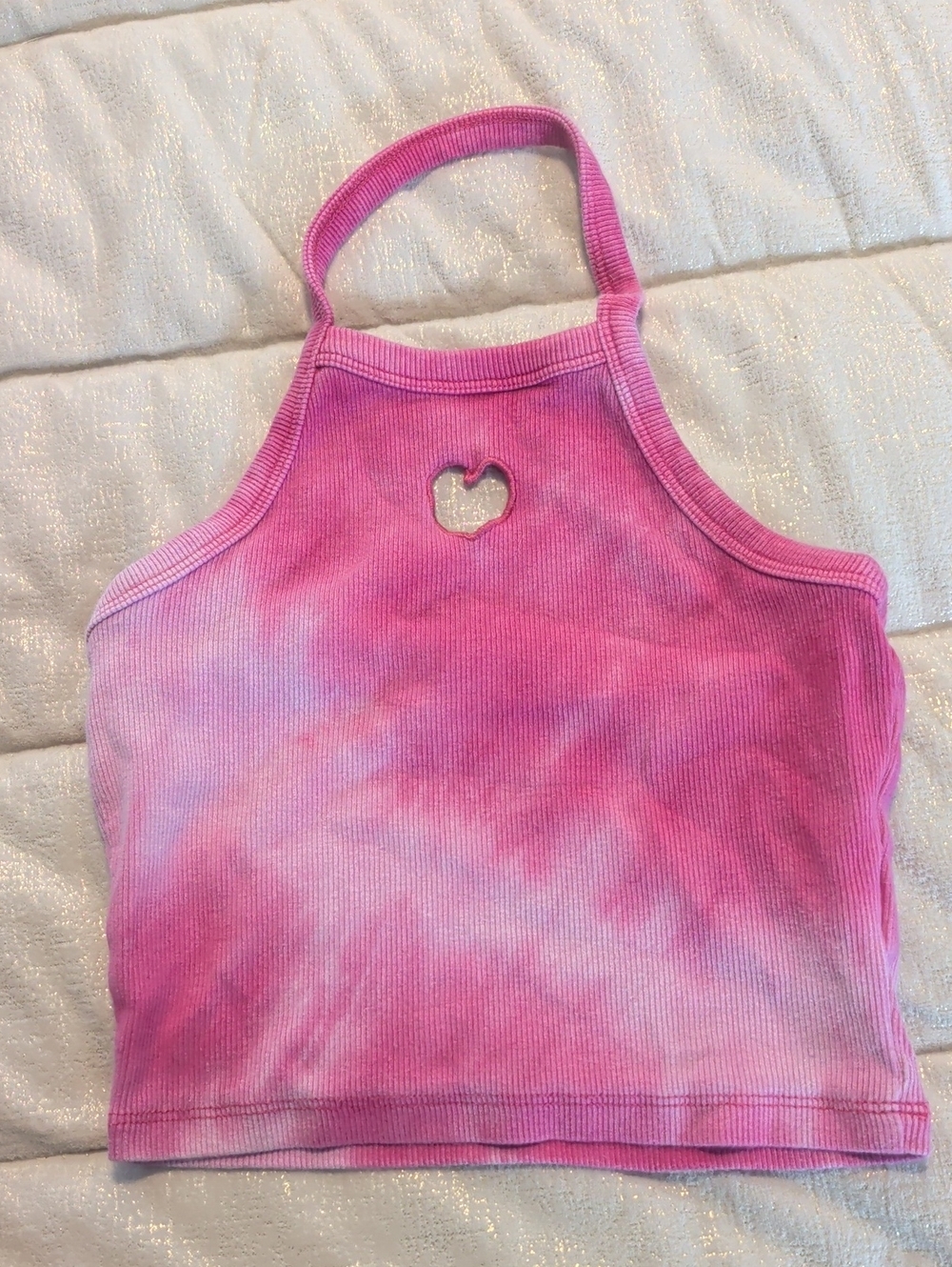 Zara Girls Pink Tie-Dye Halter Crop Top with Heart Cutout